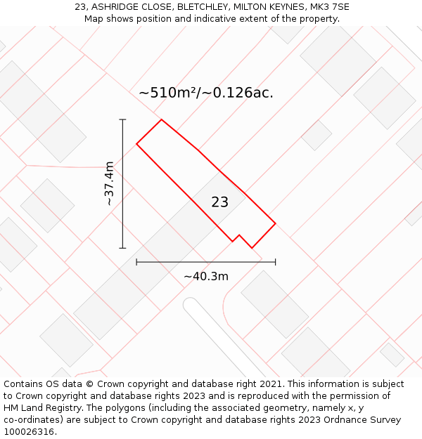 23, ASHRIDGE CLOSE, BLETCHLEY, MILTON KEYNES, MK3 7SE: Plot and title map