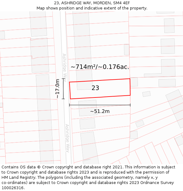 23, ASHRIDGE WAY, MORDEN, SM4 4EF: Plot and title map