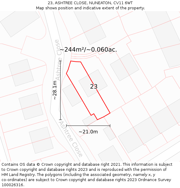 23, ASHTREE CLOSE, NUNEATON, CV11 6WT: Plot and title map