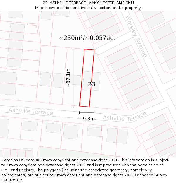 23, ASHVILLE TERRACE, MANCHESTER, M40 9NU: Plot and title map