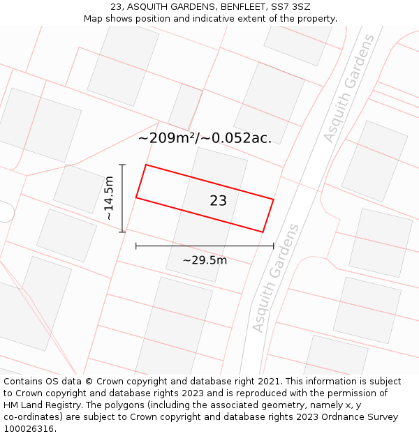 23, ASQUITH GARDENS, BENFLEET, SS7 3SZ: Plot and title map