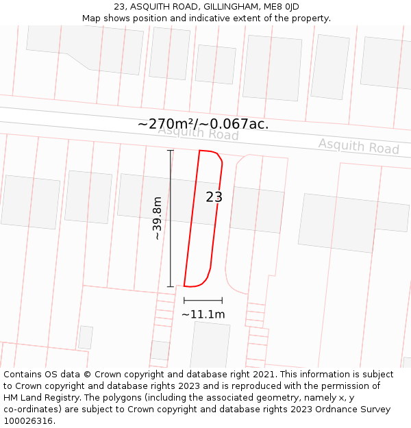 23, ASQUITH ROAD, GILLINGHAM, ME8 0JD: Plot and title map