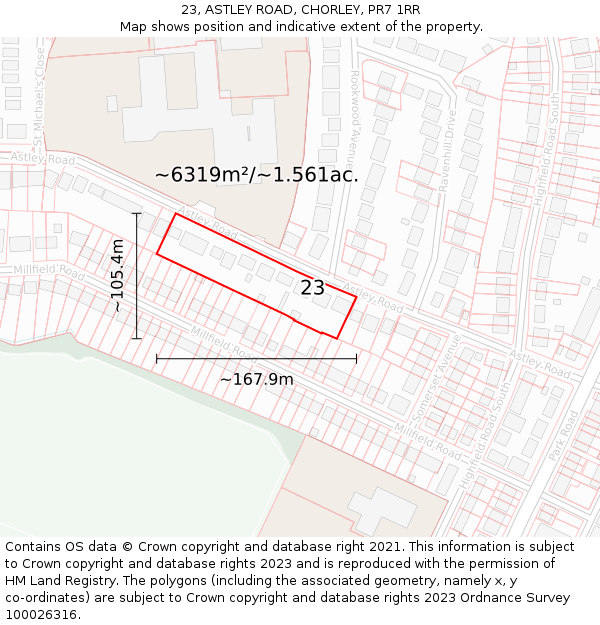 23, ASTLEY ROAD, CHORLEY, PR7 1RR: Plot and title map