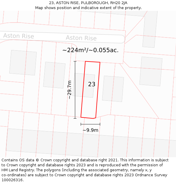 23, ASTON RISE, PULBOROUGH, RH20 2JA: Plot and title map