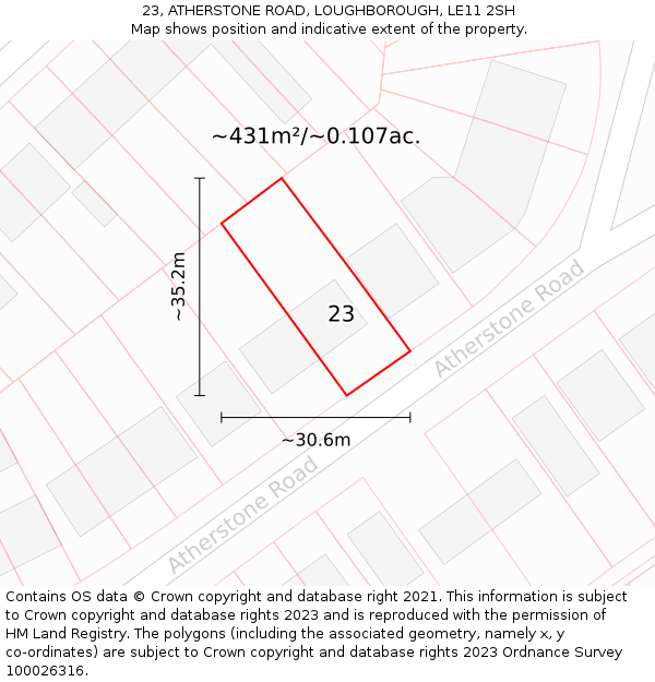 23, ATHERSTONE ROAD, LOUGHBOROUGH, LE11 2SH: Plot and title map