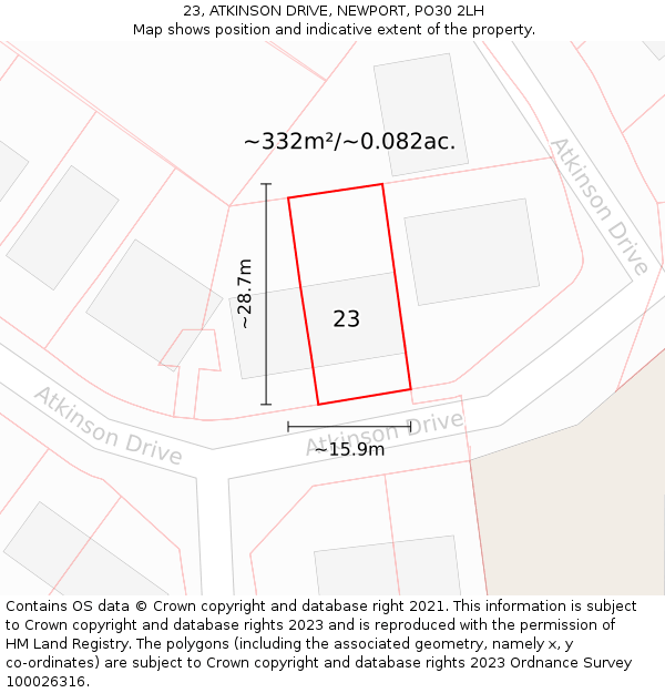 23, ATKINSON DRIVE, NEWPORT, PO30 2LH: Plot and title map