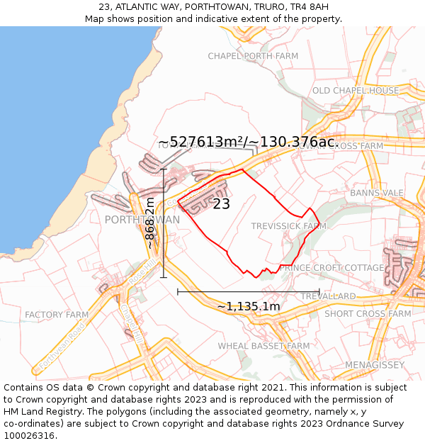 23, ATLANTIC WAY, PORTHTOWAN, TRURO, TR4 8AH: Plot and title map