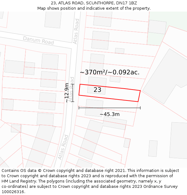 23, ATLAS ROAD, SCUNTHORPE, DN17 1BZ: Plot and title map