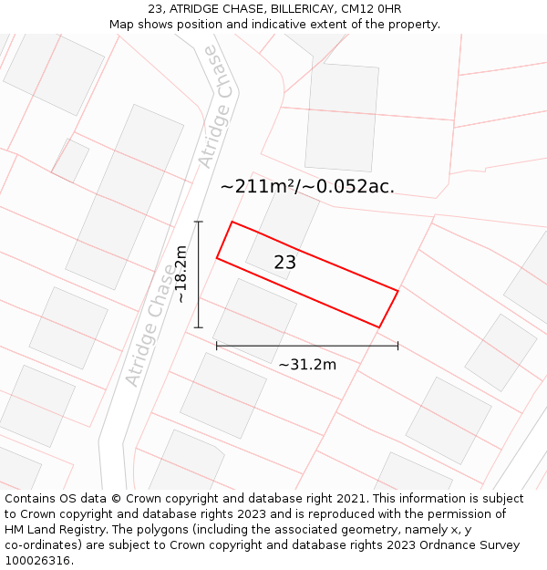 23, ATRIDGE CHASE, BILLERICAY, CM12 0HR: Plot and title map