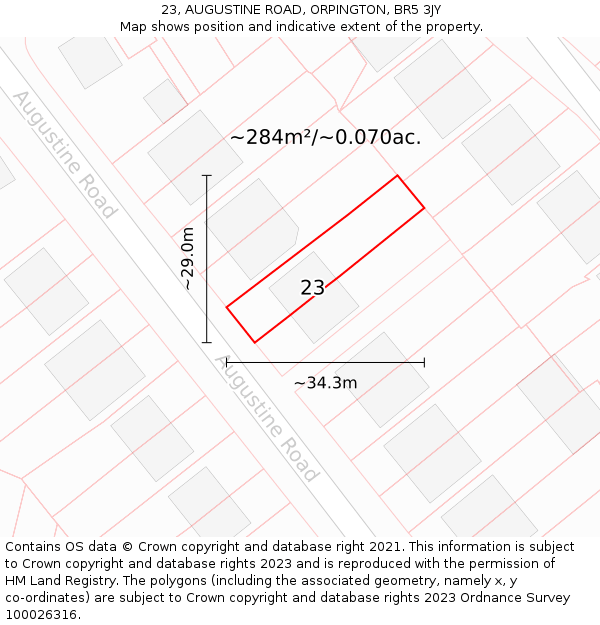 23, AUGUSTINE ROAD, ORPINGTON, BR5 3JY: Plot and title map