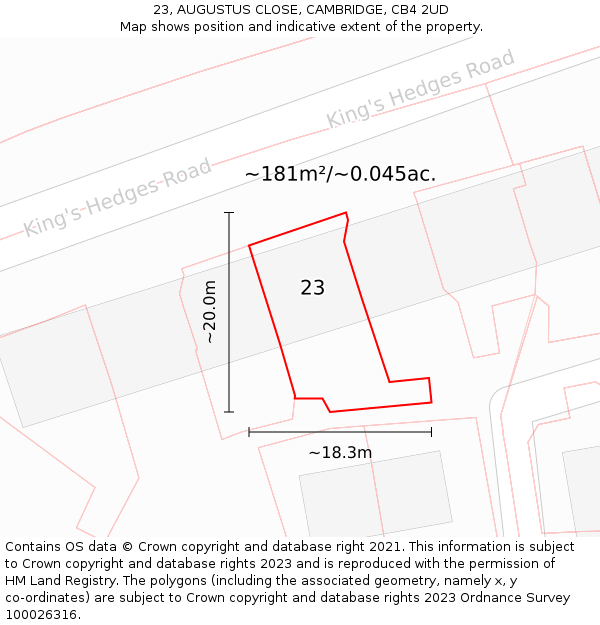 23, AUGUSTUS CLOSE, CAMBRIDGE, CB4 2UD: Plot and title map
