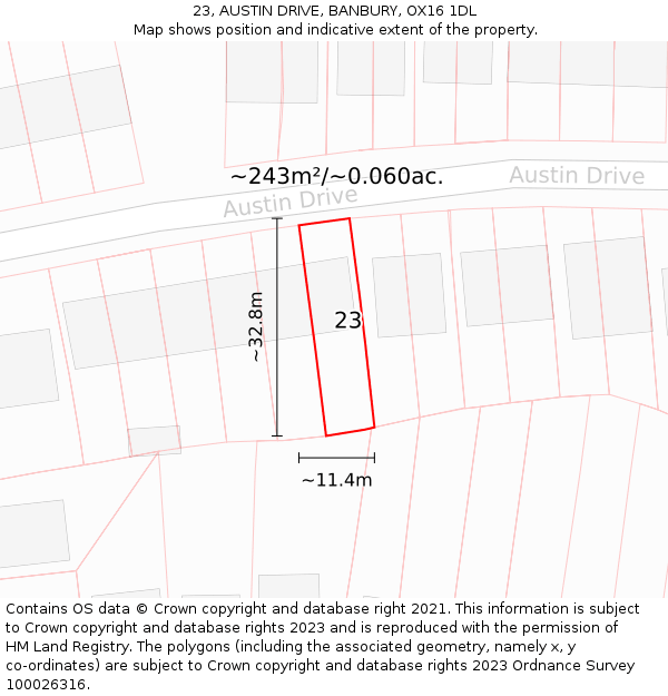 23, AUSTIN DRIVE, BANBURY, OX16 1DL: Plot and title map