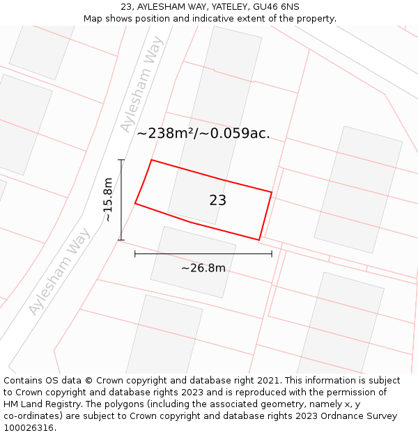 23, AYLESHAM WAY, YATELEY, GU46 6NS: Plot and title map
