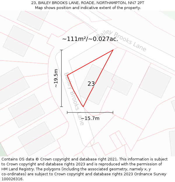 23, BAILEY BROOKS LANE, ROADE, NORTHAMPTON, NN7 2PT: Plot and title map