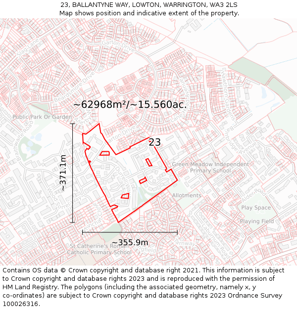 23, BALLANTYNE WAY, LOWTON, WARRINGTON, WA3 2LS: Plot and title map