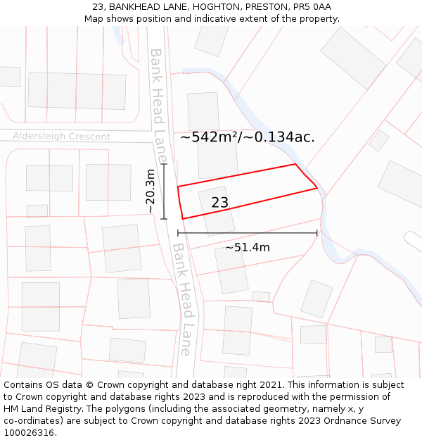 23, BANKHEAD LANE, HOGHTON, PRESTON, PR5 0AA: Plot and title map