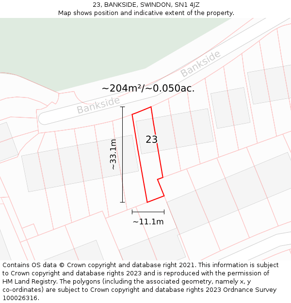 23, BANKSIDE, SWINDON, SN1 4JZ: Plot and title map