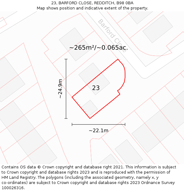 23, BARFORD CLOSE, REDDITCH, B98 0BA: Plot and title map