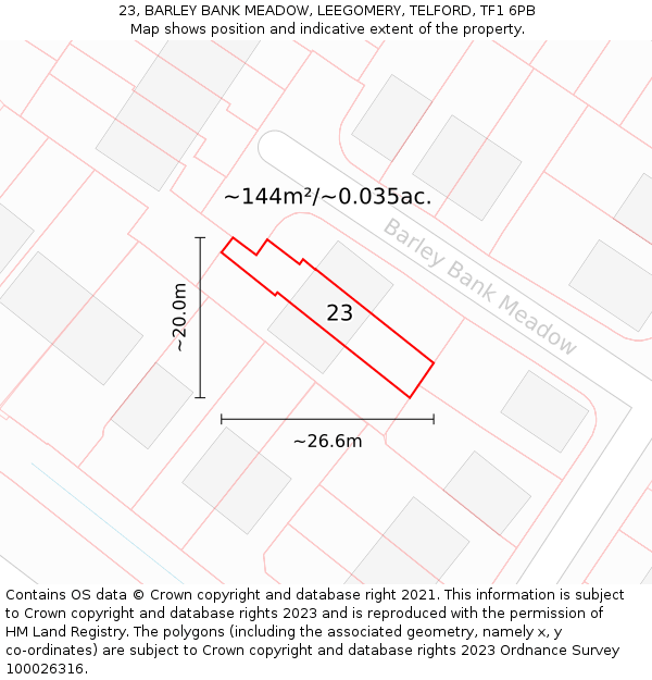 23, BARLEY BANK MEADOW, LEEGOMERY, TELFORD, TF1 6PB: Plot and title map