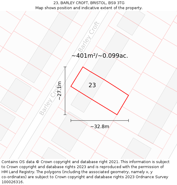 23, BARLEY CROFT, BRISTOL, BS9 3TG: Plot and title map