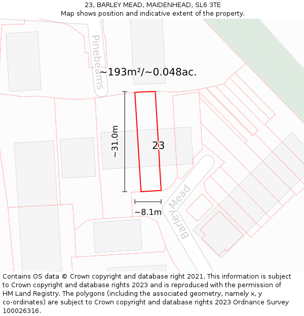 23, BARLEY MEAD, MAIDENHEAD, SL6 3TE: Plot and title map