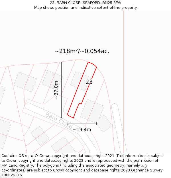 23, BARN CLOSE, SEAFORD, BN25 3EW: Plot and title map