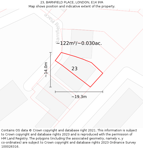 23, BARNFIELD PLACE, LONDON, E14 9YA: Plot and title map