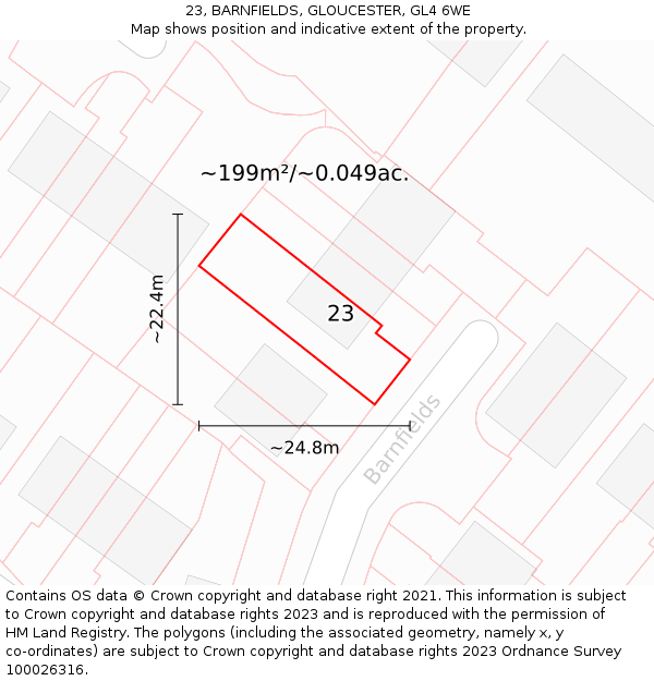 23, BARNFIELDS, GLOUCESTER, GL4 6WE: Plot and title map