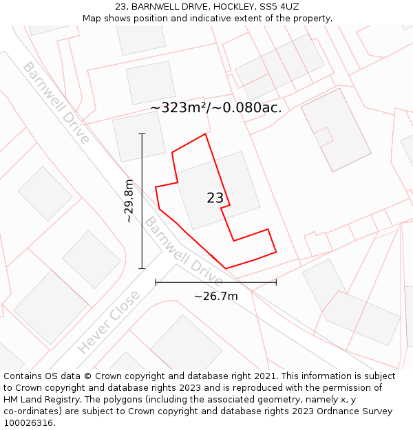 23, BARNWELL DRIVE, HOCKLEY, SS5 4UZ: Plot and title map