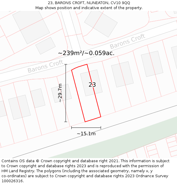 23, BARONS CROFT, NUNEATON, CV10 9QQ: Plot and title map