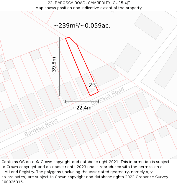 23, BAROSSA ROAD, CAMBERLEY, GU15 4JE: Plot and title map
