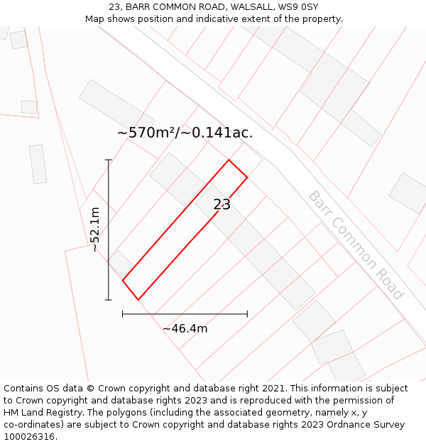 23, BARR COMMON ROAD, WALSALL, WS9 0SY: Plot and title map