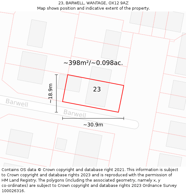 23, BARWELL, WANTAGE, OX12 9AZ: Plot and title map