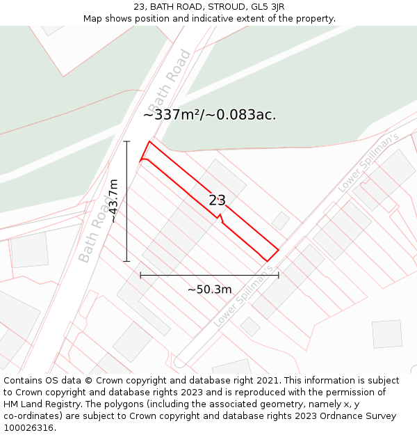 23, BATH ROAD, STROUD, GL5 3JR: Plot and title map