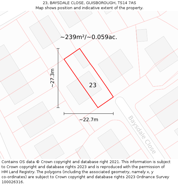 23, BAYSDALE CLOSE, GUISBOROUGH, TS14 7AS: Plot and title map