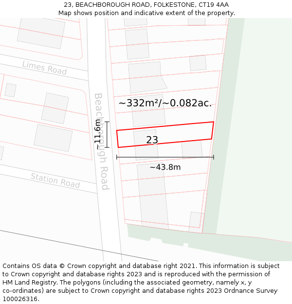23, BEACHBOROUGH ROAD, FOLKESTONE, CT19 4AA: Plot and title map