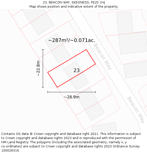 23, BEACON WAY, SKEGNESS, PE25 1HJ: Plot and title map