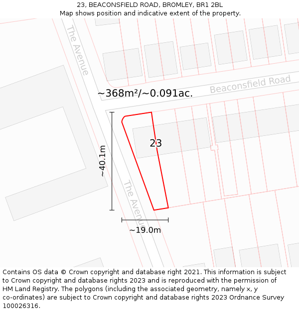 23, BEACONSFIELD ROAD, BROMLEY, BR1 2BL: Plot and title map
