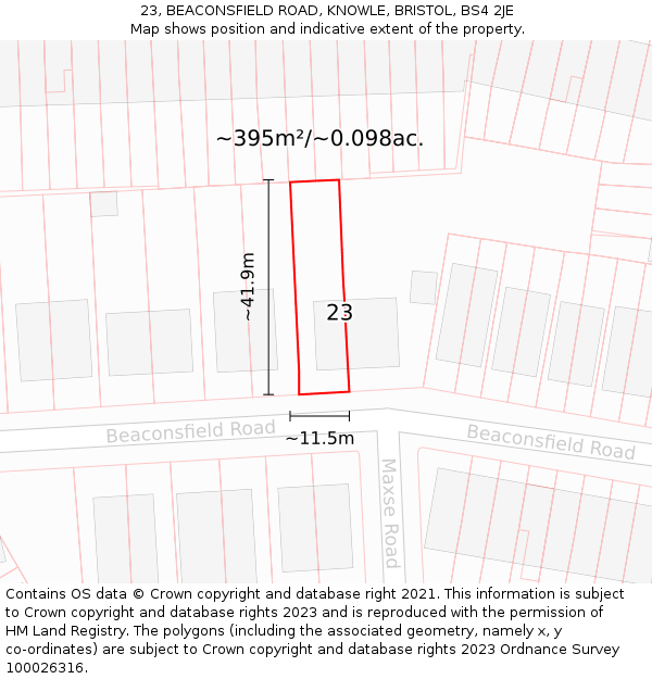 23, BEACONSFIELD ROAD, KNOWLE, BRISTOL, BS4 2JE: Plot and title map