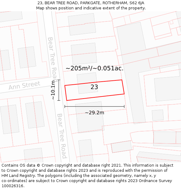 23, BEAR TREE ROAD, PARKGATE, ROTHERHAM, S62 6JA: Plot and title map