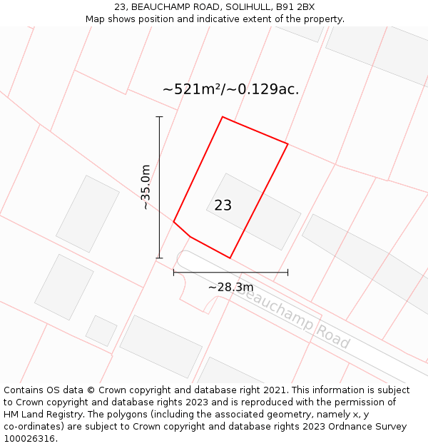 23, BEAUCHAMP ROAD, SOLIHULL, B91 2BX: Plot and title map