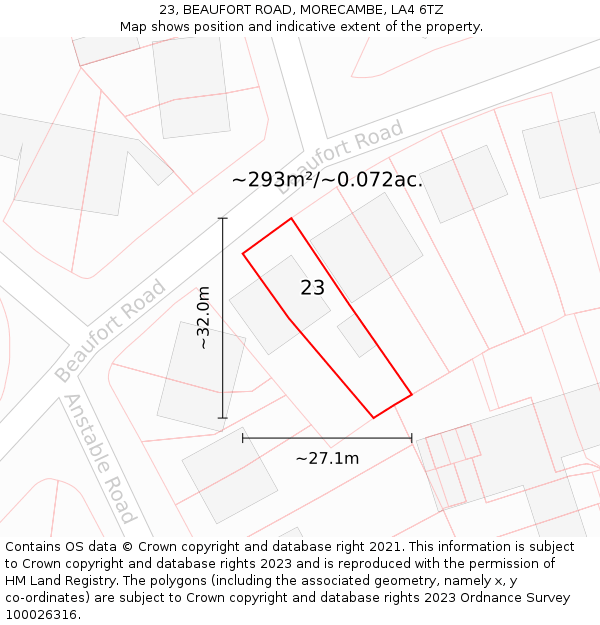 23, BEAUFORT ROAD, MORECAMBE, LA4 6TZ: Plot and title map