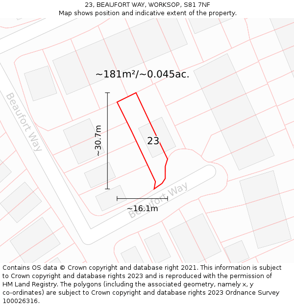 23, BEAUFORT WAY, WORKSOP, S81 7NF: Plot and title map