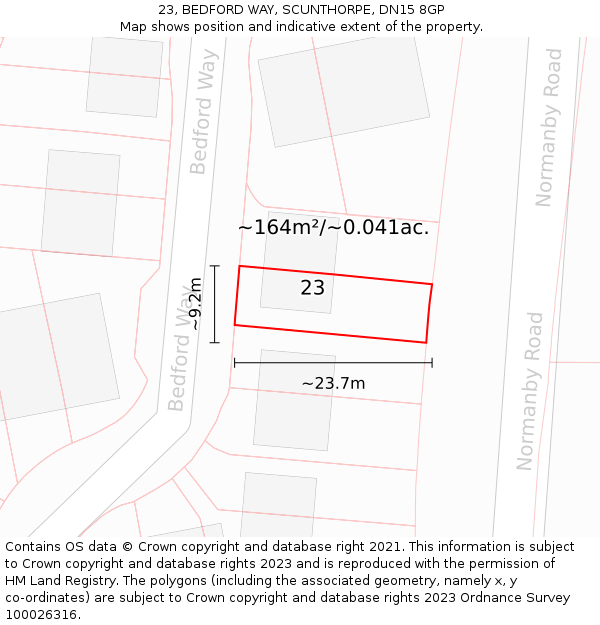 23, BEDFORD WAY, SCUNTHORPE, DN15 8GP: Plot and title map