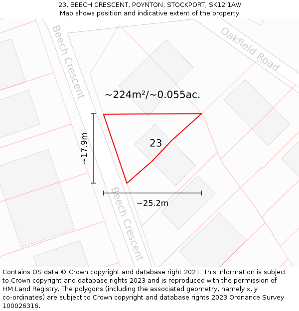 23, BEECH CRESCENT, POYNTON, STOCKPORT, SK12 1AW: Plot and title map