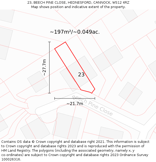 23, BEECH PINE CLOSE, HEDNESFORD, CANNOCK, WS12 4RZ: Plot and title map