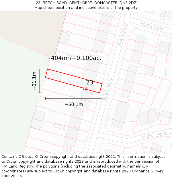 23, BEECH ROAD, ARMTHORPE, DONCASTER, DN3 2DZ: Plot and title map
