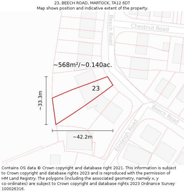 23, BEECH ROAD, MARTOCK, TA12 6DT: Plot and title map