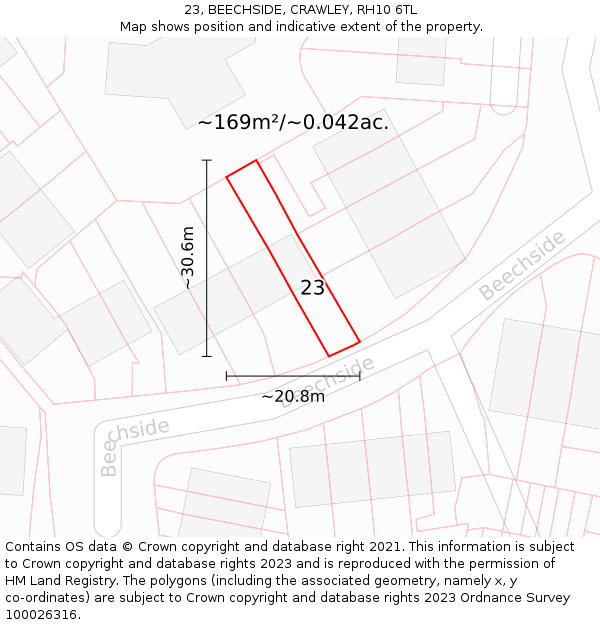 23, BEECHSIDE, CRAWLEY, RH10 6TL: Plot and title map