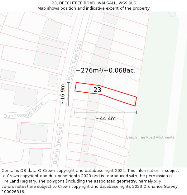 23, BEECHTREE ROAD, WALSALL, WS9 9LS: Plot and title map